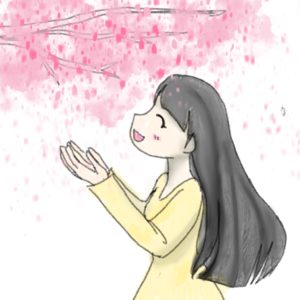 桜を見上げる女の子